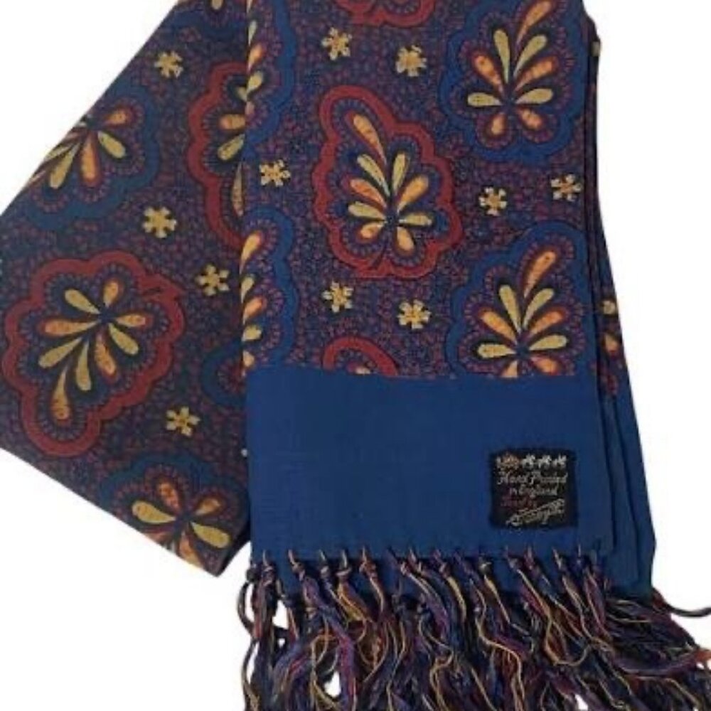 ASOS Size One size  Vintage Style Navy Blue Paisley Silk Scarf with Fringe